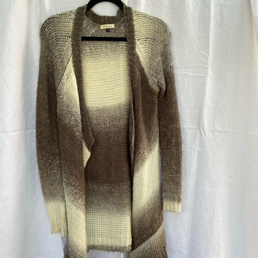 Long cream and brown knit sweater